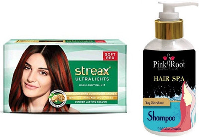 

Pink Root Hair Spa Shampoo with Streax Ultralights Soft Red Highlightings Kit(Set of 2)