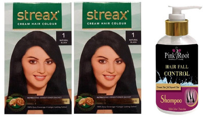 

Pink Root Hair Fall Control Shampoo with Streax 2 Pcs 1 Natural Black Cream Hair Color(Set of 3)