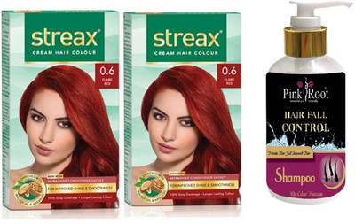 

Pink Root Hair Fall Control Shampoo with Streax 2 Pcs 0.6 Flame Red Cream Hair Color(Set of 3)