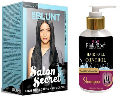 

Pink Root Hair Fall Control Shampoo with Bblunt 1 Natural Black Saloon Secret Hair Color(Set of 2)