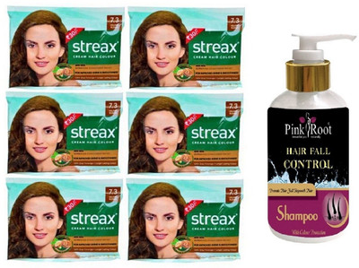 

Pink Root Hair Fall Control Shampoo with Streax Sachet 6 Pcs 7.3 Golden Blonde Cream Hair Color(Set of 7)
