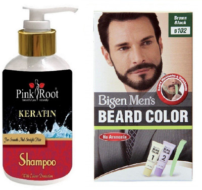 

Pink Root Kertain Shampoo With Bigen Men's Beard Color B102 Brown Black(Set of 2)