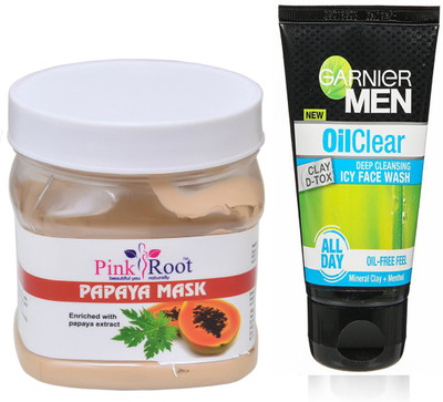 

Pink Root Papaya Mask 500g WITH Garnier Oil Clear Facewash(Set of 2)