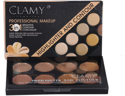 

clamy Highlighter and Contour 3 in 1 Brighten, Contour, Concealer 8 Shades concealer palette Highlighter(skin)