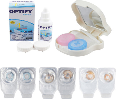 

Optify Combo Pack Monthly Color Contact Lens With Travel Kit Monthly Contact Lens(1, Light Blue-Brown-Honey, Pack of 3)