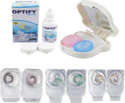 

Optify Combo Pack Monthly Color Contact Lens With Travel Kit Monthly Contact Lens(1, Brown-Green-Blue, Pack of 3)