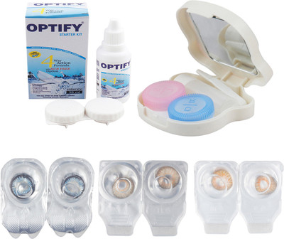 

Optify Combo Pack Monthly Color Contact Lens With Travel Kit Monthly Contact Lens(1, Sea Blue-Brown-Honey, Pack of 3)