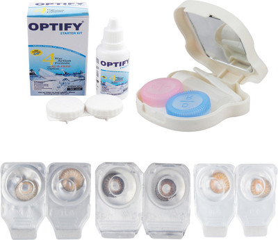 

Optify Combo Pack Monthly Color Contact Lens With Travel Kit Monthly Contact Lens(1, Brown-Brown-Honey, Pack of 3)