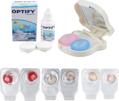 

Optify Combo Pack Monthly Color Contact Lens With Travel Kit Monthly Contact Lens(1, Red-Brown-Honey, Pack of 3)