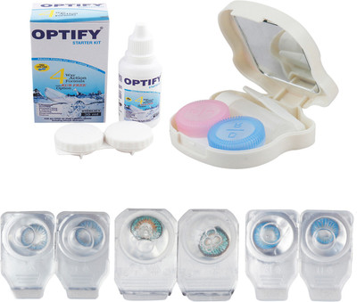 

Optify Combo Pack Monthly Color Contact Lens With Travel Kit Monthly Contact Lens(1, Blue-Green Turquoise-Light Blue, Pack of 3)