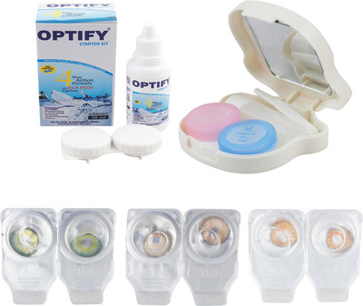 

Optify Combo Pack Monthly Color Contact Lens With Travel Kit Monthly Contact Lens(1, Green-Brown-Honey, Pack of 3)