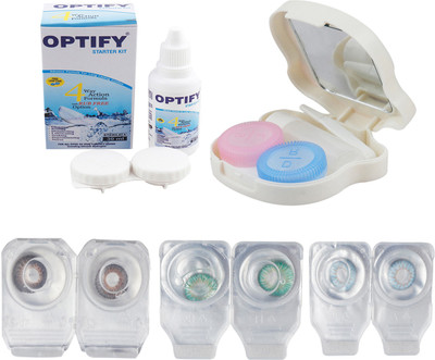 

Optify Combo Pack Monthly Color Contact Lens With Travel Kit Monthly Contact Lens(1, Brown-Green-Aqua, Pack of 3)