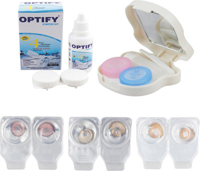 

Optify Combo Pack Monthly Color Contact Lens With Travel Kit Monthly Contact Lens(1, Pink-Brown-Honey, Pack of 3)