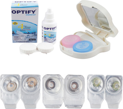 Optify Combo Pack Monthly Color Contact Lens With Travel Kit Monthly Contact Lens(1, Brown-Brown-Green, Pack of 3)