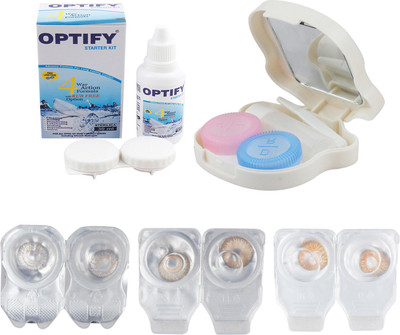 

Optify Combo Pack Monthly Color Contact Lens With Travel Kit Monthly Contact Lens(1, Grey-Brown-Honey, Pack of 3)