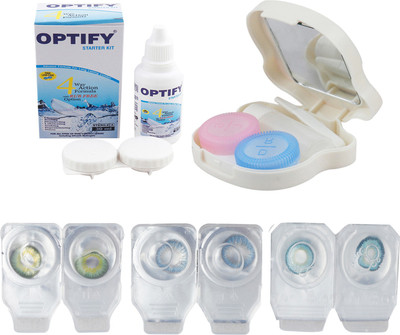 

Optify Combo Pack Monthly Color Contact Lens With Travel Kit Monthly Contact Lens(1, Dark Green-Blue-Aqua, Pack of 3)