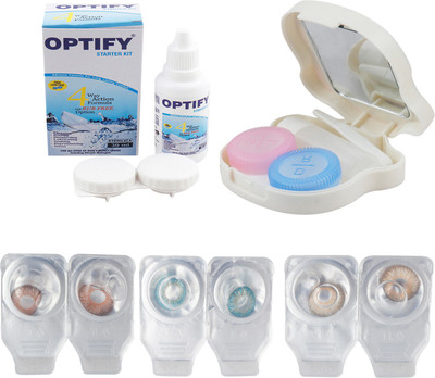 

Optify Combo Pack Monthly Color Contact Lens With Travel Kit Monthly Contact Lens(1, Hazel-Aqua-Brown, Pack of 3)