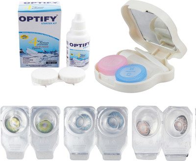 

Optify Combo Pack Monthly Color Contact Lens With Travel Kit Monthly Contact Lens(1, Dark Green-Blue-Grey, Pack of 3)
