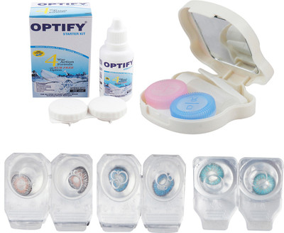 

Optify Combo Pack Monthly Color Contact Lens With Travel Kit Monthly Contact Lens(1, Grey-Blue-Brown, Pack of 3)