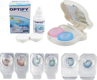 

Optify Combo Pack Monthly Color Contact Lens With Travel Kit Monthly Contact Lens(1, Hazel-Aqua-Blue, Pack of 3)