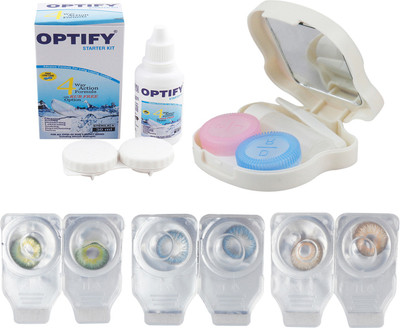 

Optify Combo Pack Monthly Color Contact Lens With Travel Kit Monthly Contact Lens(1, Dark Green-Blue-Brown, Pack of 3)