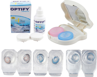 

Optify Combo Pack Monthly Color Contact Lens With Travel Kit Monthly Contact Lens(1, Grey-Blue-Green, Pack of 3)