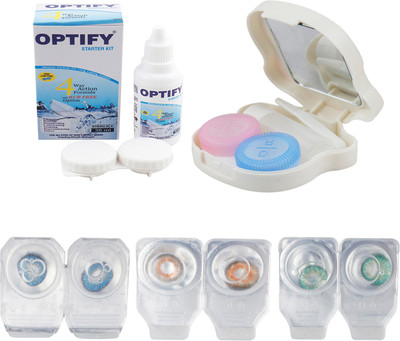 

Optify Combo Pack Monthly Color Contact Lens With Travel Kit Monthly Contact Lens(1, Blue-Honey-Green, Pack of 3)