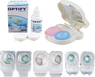 

Optify Combo Pack Monthly Color Contact Lens With Travel Kit Monthly Contact Lens(1, Dark Green-Grey-Aqua, Pack of 3)