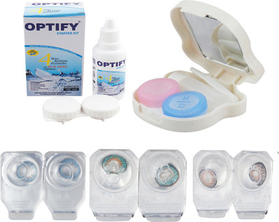 

Optify Combo Pack Monthly Color Contact Lens With Travel Kit Monthly Contact Lens(1, Blue-Green Turquoise-Grey, Pack of 3)