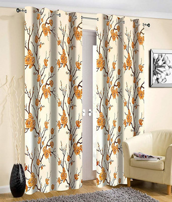Home Desirica 213 cm (7 ft) Polyester Door Curtain (Pack Of 2)(Floral, Coffee) Flipkart