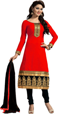 

Women Latest Fancy Designer Salwar Suit Chanderi Embroidered Salwar Suit Dupatta Material(Un-stitched), Red