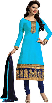 

Women Latest Fancy Designer Salwar Suit Chanderi Embroidered Salwar Suit Dupatta Material(Un-stitched), Blue