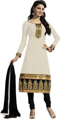 

Jiya Chanderi Self Design, Embroidered Salwar Suit Dupatta Material(Un-stitched), Beige;black