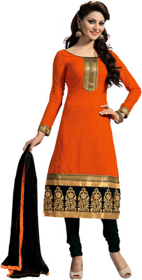 

Jiya Chanderi Self Design, Embroidered Salwar Suit Dupatta Material(Un-stitched), Black;dark orange