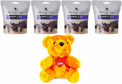 

Brookside -Valentine Gift Combo With 4 Packs of Blueberry-Acai Flavored Center Dark Chocolate 33.3g & A Beautiful Teddy Combo(2)