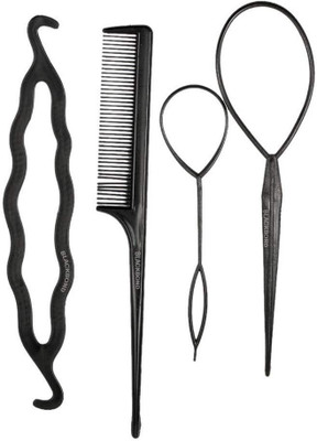 

Shining Angel Bun Braid Maker Hair Twist Styling Clip Tool Accessories Set (Black) - Pack of 4 Pcs Bun Stick(Black)