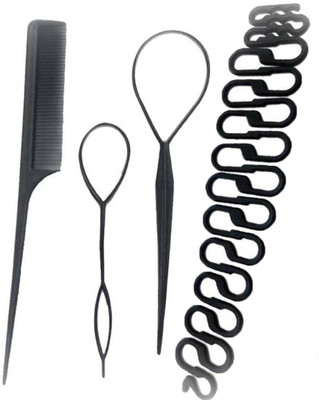 

DN Hair Combo kit Hair DIY tool and Hair Styling New Design 4 Pieces Franch Hair Braid Tool Magic Twist Styling Hair Accessory Set (Black) (Set of 04) Head Band Braid Extension(Black)