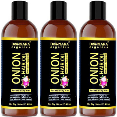 

Donnara Organics ONION Herbal Hair oil- For Hair Regrowth, Anti hair fall, Dandruff Control & Thickens the thin hair Combo pack of 3 bottles Hair Oil(300 ml)