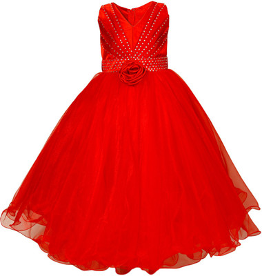 Maybemine Indi Girls Maxi/Full Length Party Dress(Red, Sleeveless)