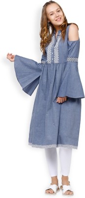 Vishudh Women Solid A-line Kurta(Blue)