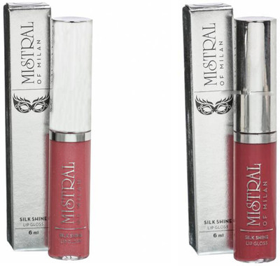 

mistral of milan silk shine sensational and first crush lip gloss pack of 2(12 ml, coffeeand light pink)