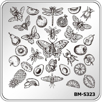 

Bundle Monster Botanicals Moth Mosaic Nail Art Stamping Plate Fruits Apply Pear Kiwi Pomegranate Butterfly Flower Leaves BM-S323(Silver)