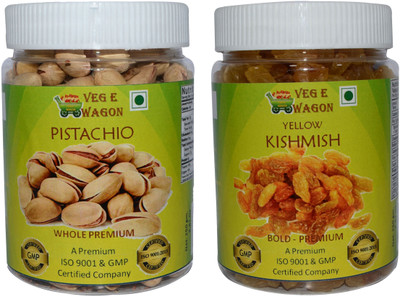 

Veg E Wagon Pista Whole Premium & Yellow Kishmish Bold Pre (250 Each) Pistachios, Raisins(500 g, Mason Jar)