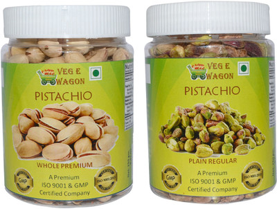 

Veg E Wagon Pista Whole Premium & Pista Plain Regular (250 Each) in Pet Jar Pistachios, Pistachios(500 g, Mason Jar)