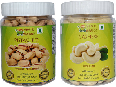 

Veg E Wagon Pista Whole Premium & Cashew Regular (250 Each) In Pet Jar Pistachios, Cashews(500 g, Mason Jar)