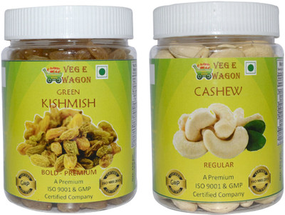 

Veg E Wagon Green Kishmish Bold Premium & Cashew Regular (250 Each) Almonds(500 g, Plastic Bottle)