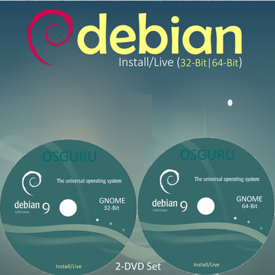 

OSGuru DEBLIVE Debian 9.X (Latest Version) Bootable 2-DVD Set Live/Install/Upgrade/Repair (32-Bit, 64-Bit)