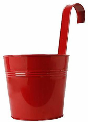 TrustBasket Plain Round Railing Planters/pots - Red Plant Container Set(Metal)