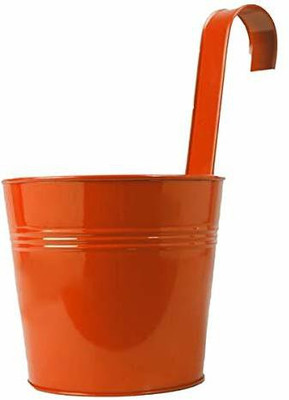 TrustBasket Plain Round Railing Planters/pots - Orange Plant Container Set(Metal)