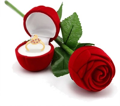 I Jewels Valentine's Day Gift Hamper of Gold Plated Ring with Red Rose Gift Box Alloy Cubic Zirconia Gold Plated Ring